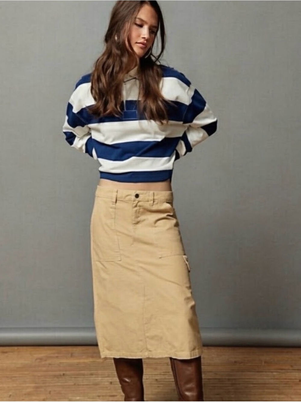 BDG Tan Utility Midi Skirt